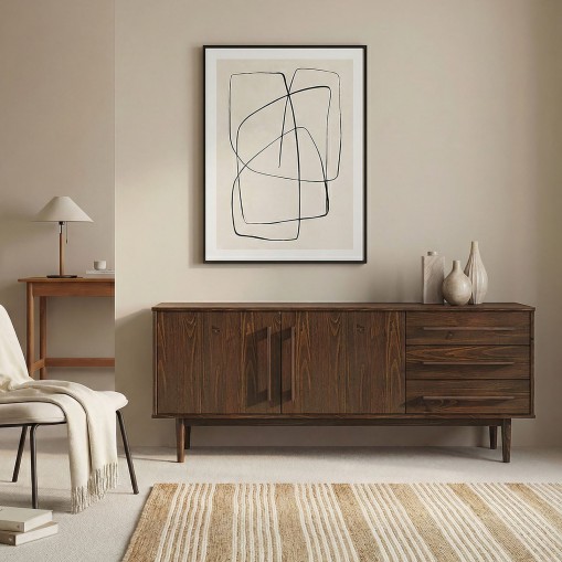 Sideboard TECCA 170 cm mit 2 Türen & 3 Schubladen aus Massivholz - Nussbaum Finish online kaufen | IDIMEX