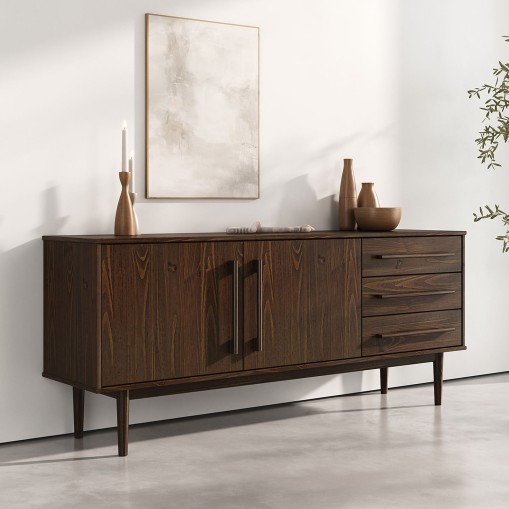 Sideboard TECCA 170 cm mit 2 Türen & 3 Schubladen aus Massivholz - Nussbaum Finish online kaufen | IDIMEX