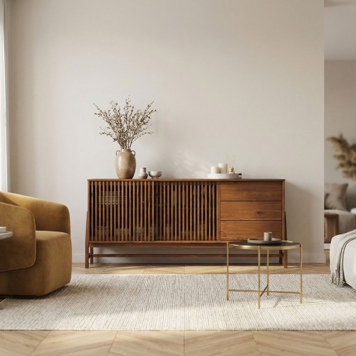 Sideboard ADAMO 175 cm aus Massivholz – Kastanie Finish online kaufen | IDIMEX