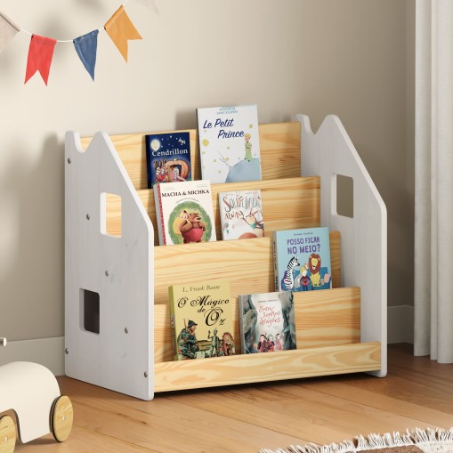 Montessori Bücherregal BRUNO aus Massivholz – Natur/Weiß online kaufen | IDIMEX