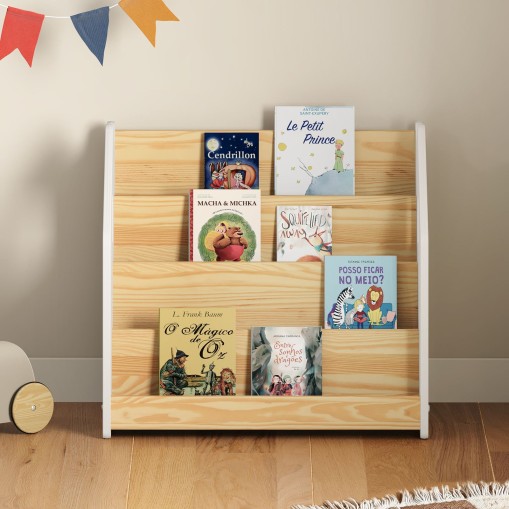 Montessori Bücherregal BRUNO aus Massivholz – Natur/Weiß online kaufen | IDIMEX