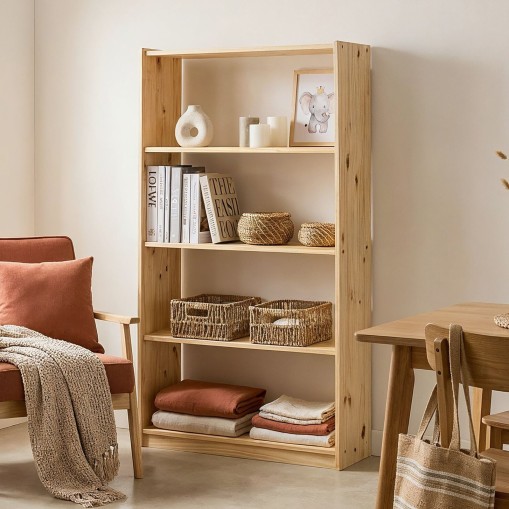 Regal mit 5 Böden aus Massivholz - Natur online kaufen | IDIMEX